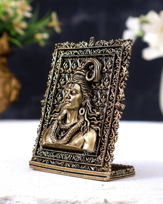 Brass Lord Shiva Face Bust Car Dashboard Idol | Mahadev Mukhalinga Statue for Car, Home & Office - Budhshiv.com
