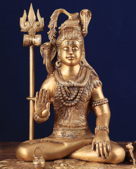 Brass Lord Shiva in blessing mudra idol 15" Height - Budhshiv.com