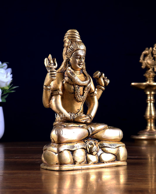 Brass Lord Shiva in meditation calming statue 5 inch - Budhshiv.com