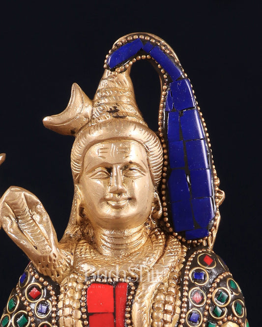 Brass Lord Shiva in Meditation Statue 8" meenakari Stonework - Budhshiv.com