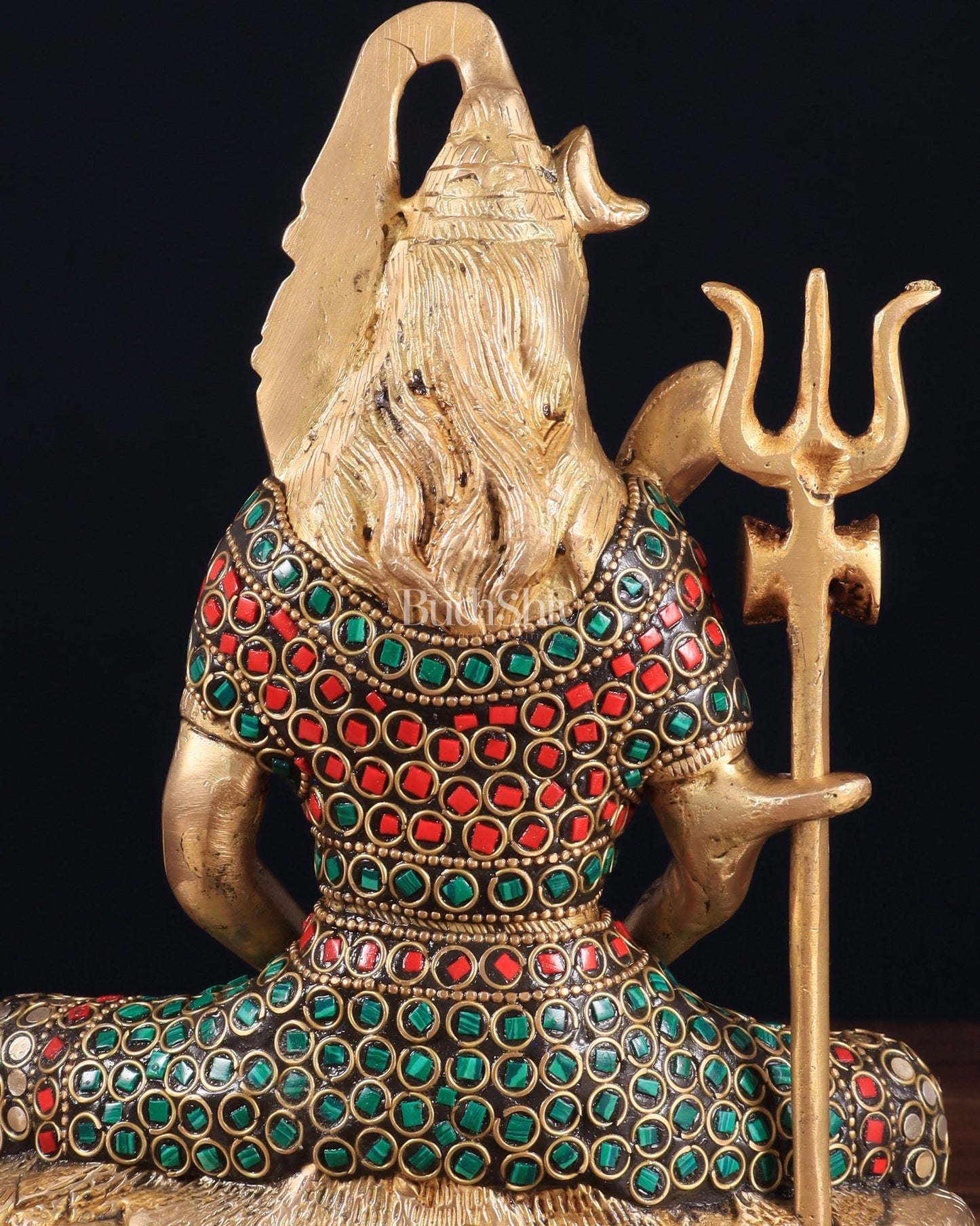 Brass Lord Shiva in Meditation Statue 8" meenakari Stonework - Budhshiv.com