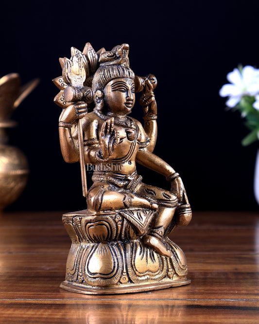 Brass Lord Shiva Statue Seated on Pedestal 5.5 inch - Budhshiv.com