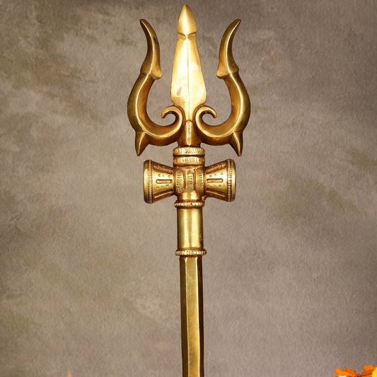 Brass Lord Shiva Trishul Standing Accent - 13.5" - Budhshiv.com