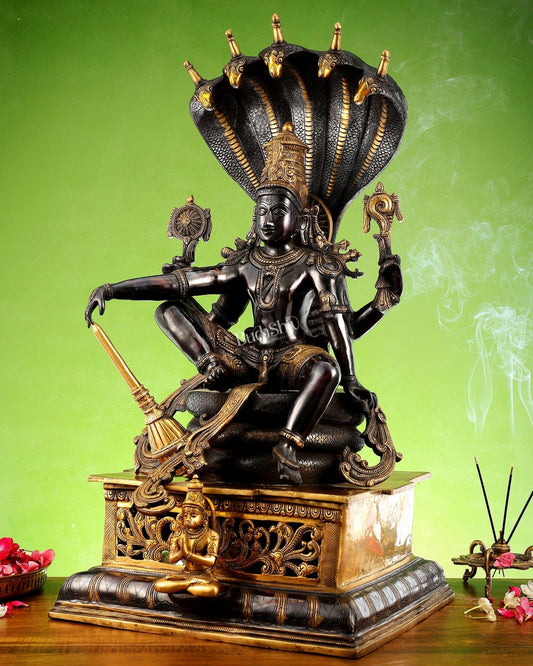 Brass Lord Vishnu with Sheshanaag & Hanuman – 29” - Budhshiv.com