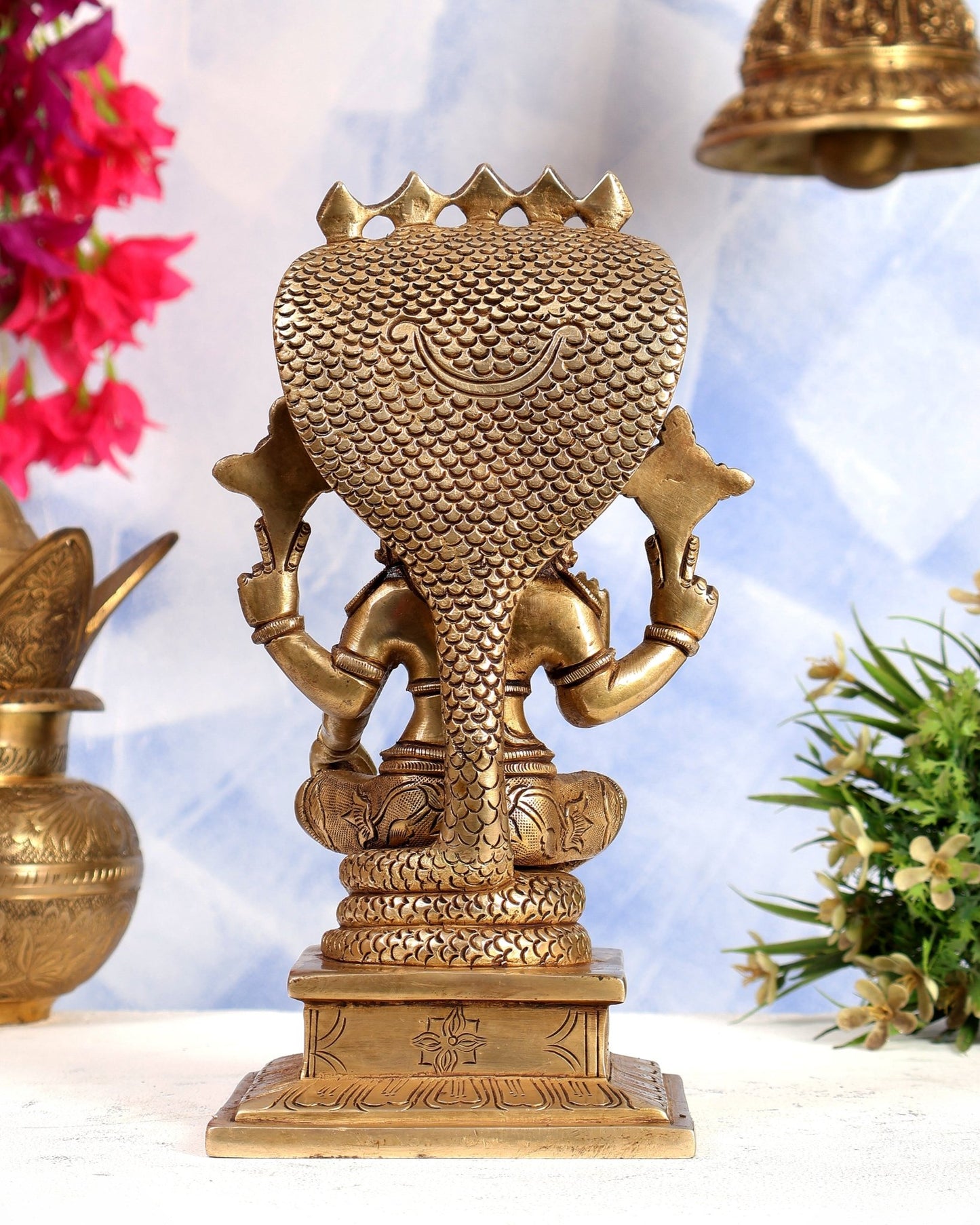 Brass Lord Vishnu with Sheshanaag Idol 9 inch - Budhshiv.com