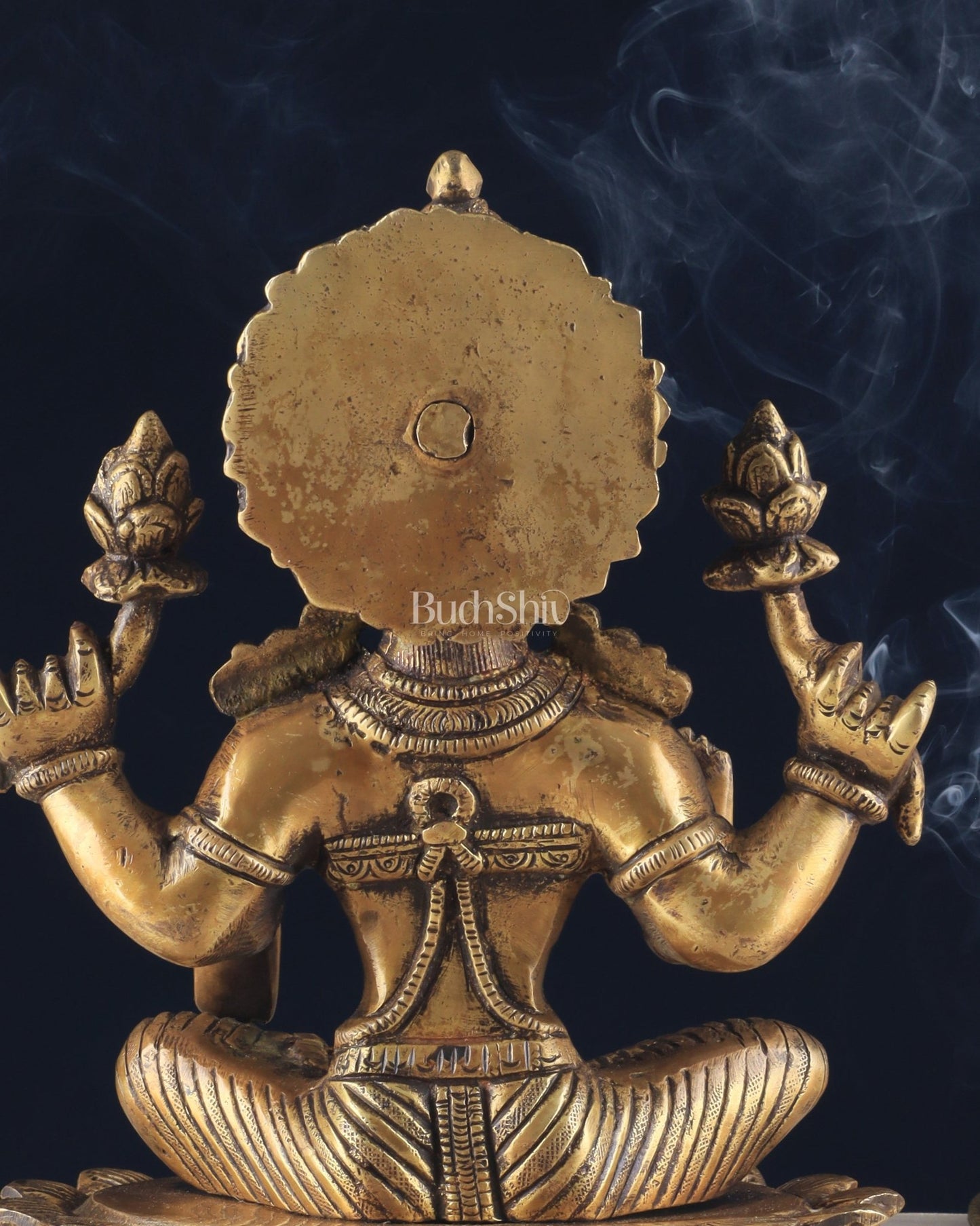 Brass Lotus Lakshmi Statue - Dull Gold Finish 12" - Budhshiv.com