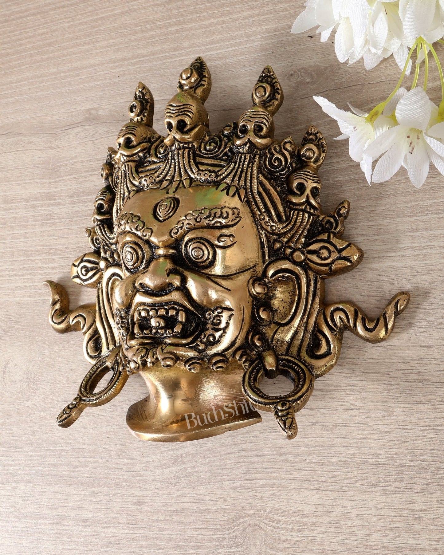 Brass Mahakaal Jambala Face Wall Hanging – Sacred Protective Mask (20.5 CM, 1.52 KG) - Budhshiv.com