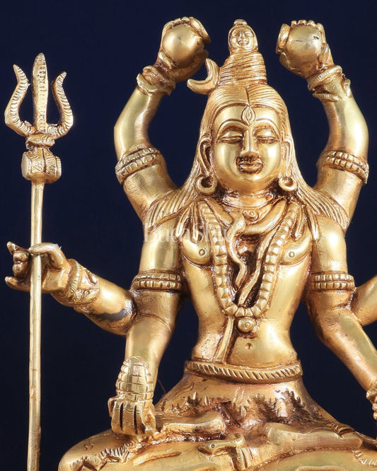 Brass Mahamrityunjay Shiva Shambho Sculpture – 10" x 8" x 5" | Powerful Artistic Idol - Budhshiv.com