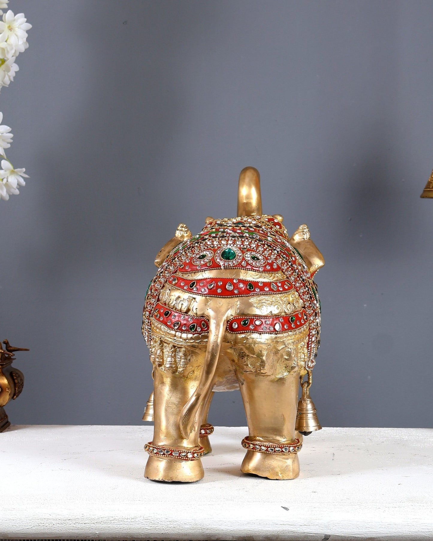 Brass Maharaja Elephant Showpiece – Rajasthani Meenakari & Stone Work Royal Décor (15 Inch wide) - Budhshiv.com