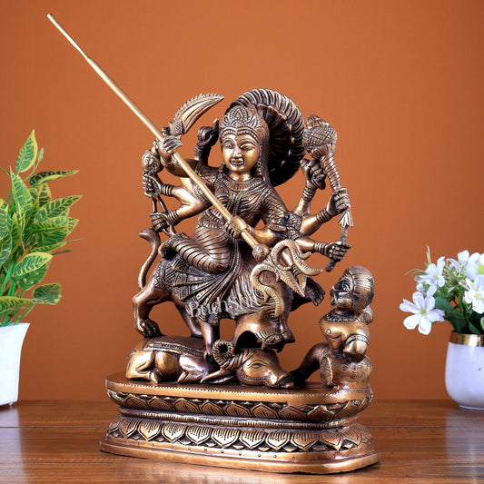 Brass Mahishasur Mardini Durga Statue 14 inch - Budhshiv.com