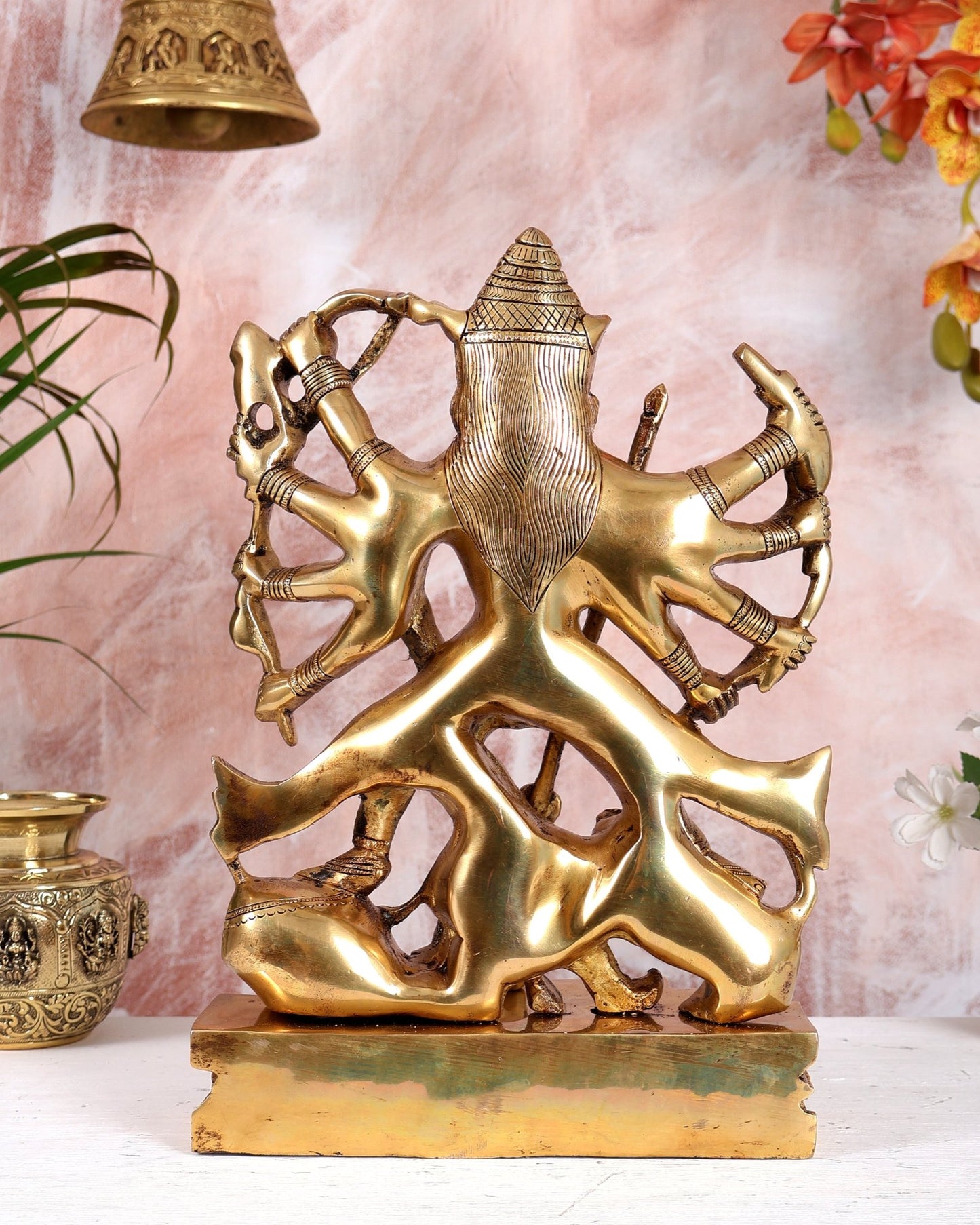 Brass Mahishasura Mardini Durga Maa Idol – Highly Detailed Bengali Style Handcrafted Statue (13.5 Inch - Budhshiv.com
