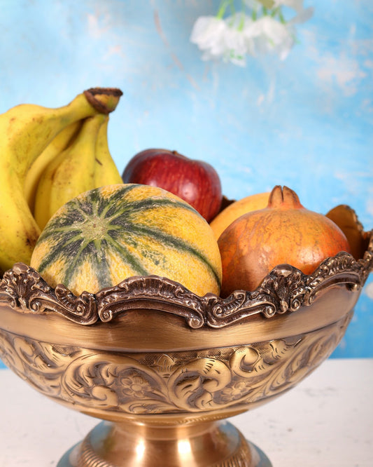 Brass Majestic Fruit Bowl – Lightweight Antique Matte Finish Decorative Bowl (10 Inches) - Budhshiv.com