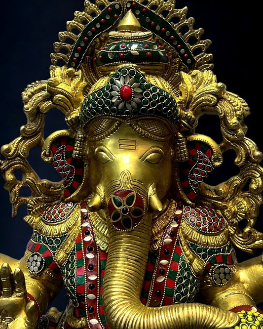 Brass Majestic Ganesha statue 26 inch with meenakari - Budhshiv.com