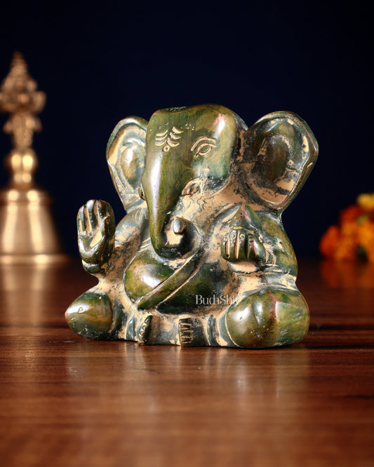Brass Miniature Appu Ganesh Idol with Big Ears 3" Sandfinish - Budhshiv.com