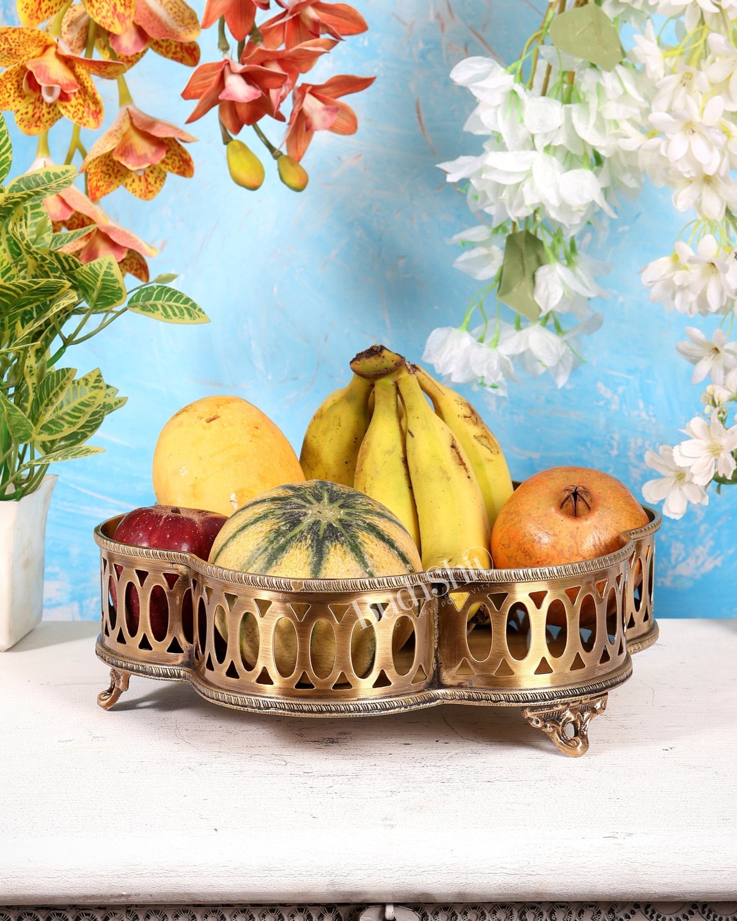 Brass Multipurpose Tray – Lightweight Antique Tone Decorative Serving Tray (11.9 Inches) - Budhshiv.com
