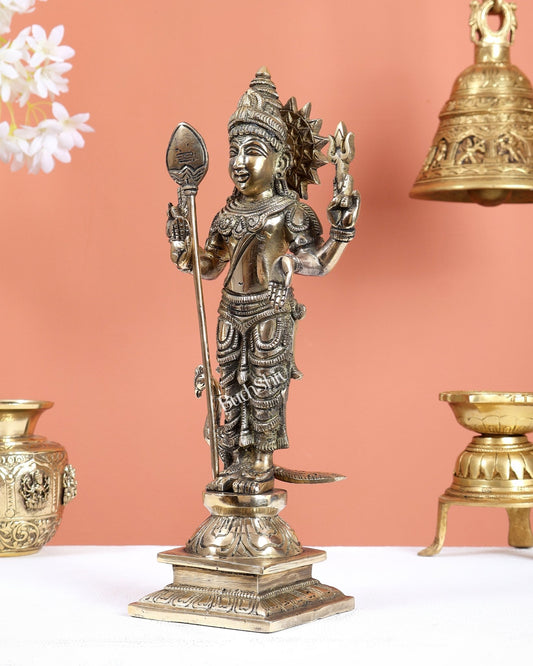 Brass Murugan Kartikeya Kumaraswamy Idol – Glossy Finish Divine Statue (12 Inches) - Budhshiv.com
