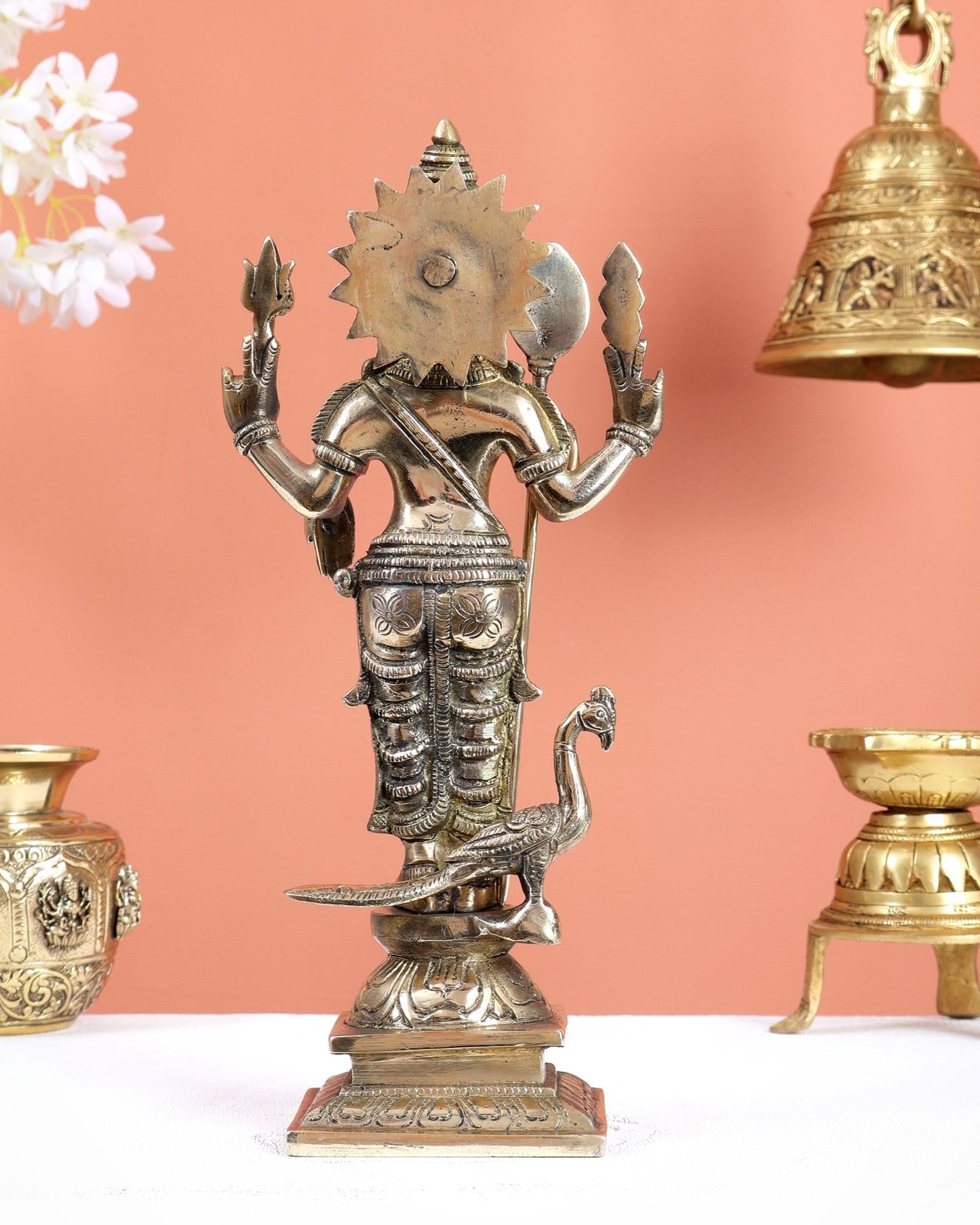 Brass Murugan Kartikeya Kumaraswamy Idol – Glossy Finish Divine Statue (12 Inches) - Budhshiv.com