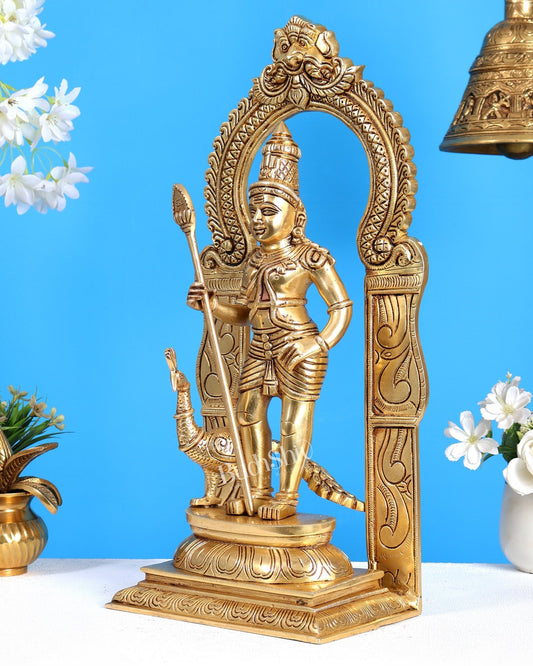 Brass Murugan Statue with Prabhavali – Divine Kartikeya Swamy Idol (17 Inches) - Budhshiv.com