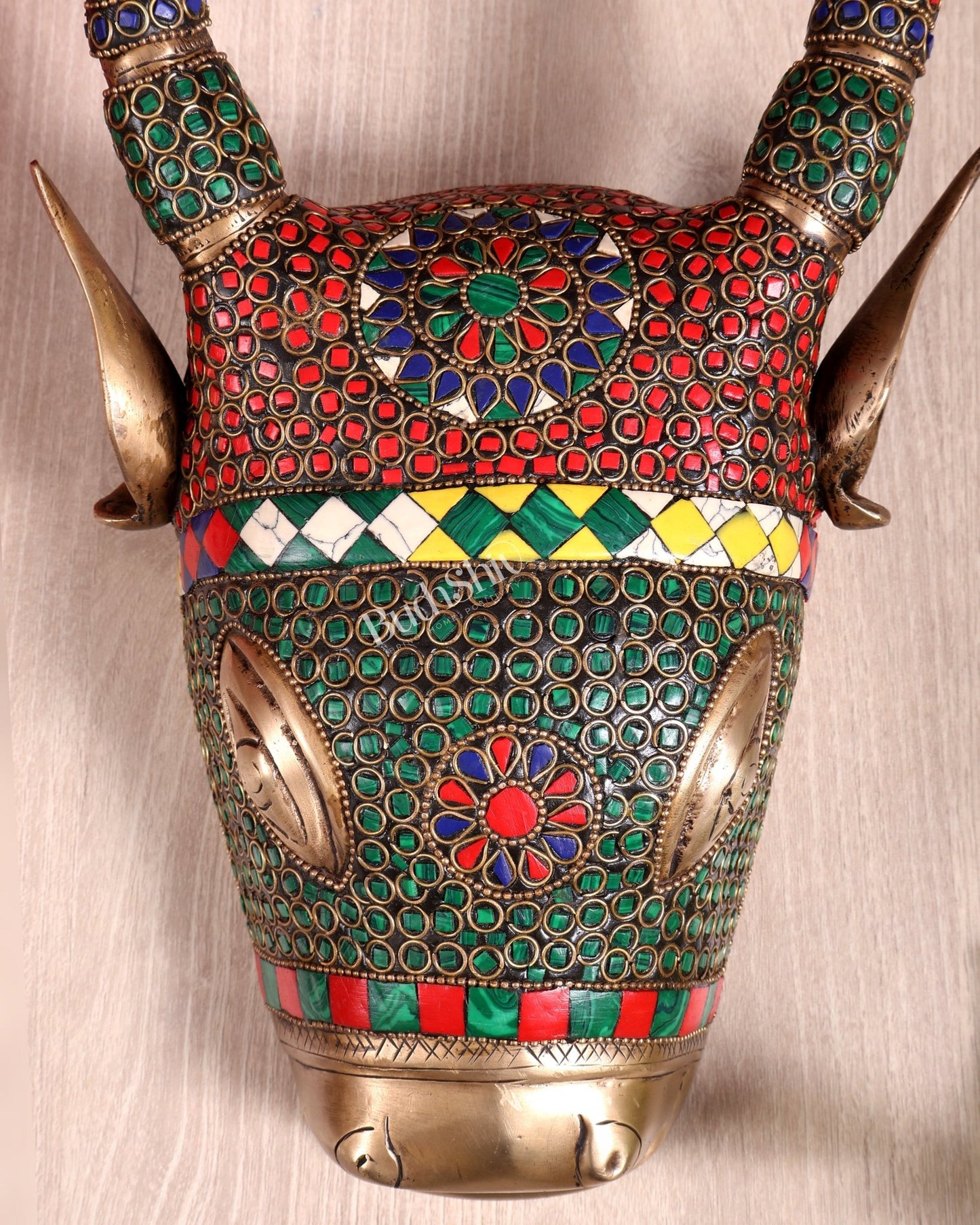 Brass nandi bull face Wall Hanging – stonework 12 inch - Budhshiv.com