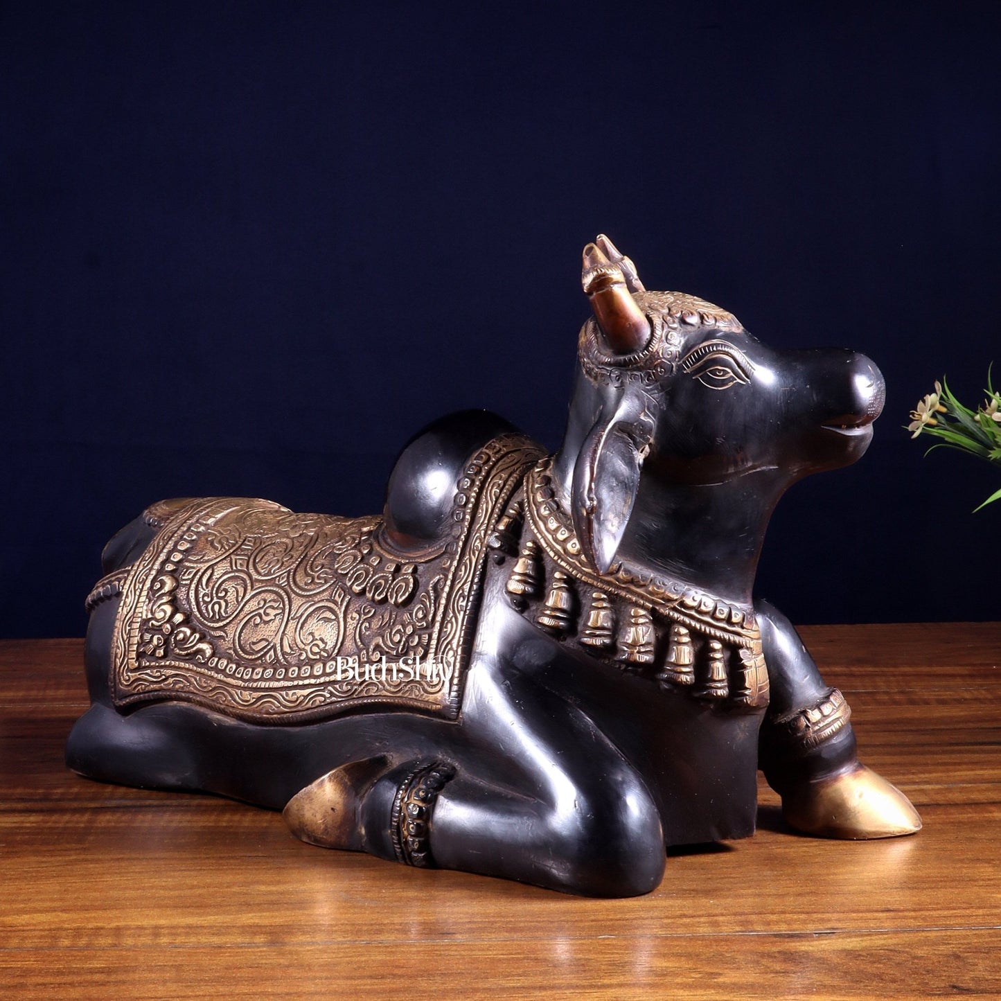 Brass Nandi Statue Black tone - 15 inch - Budhshiv.com