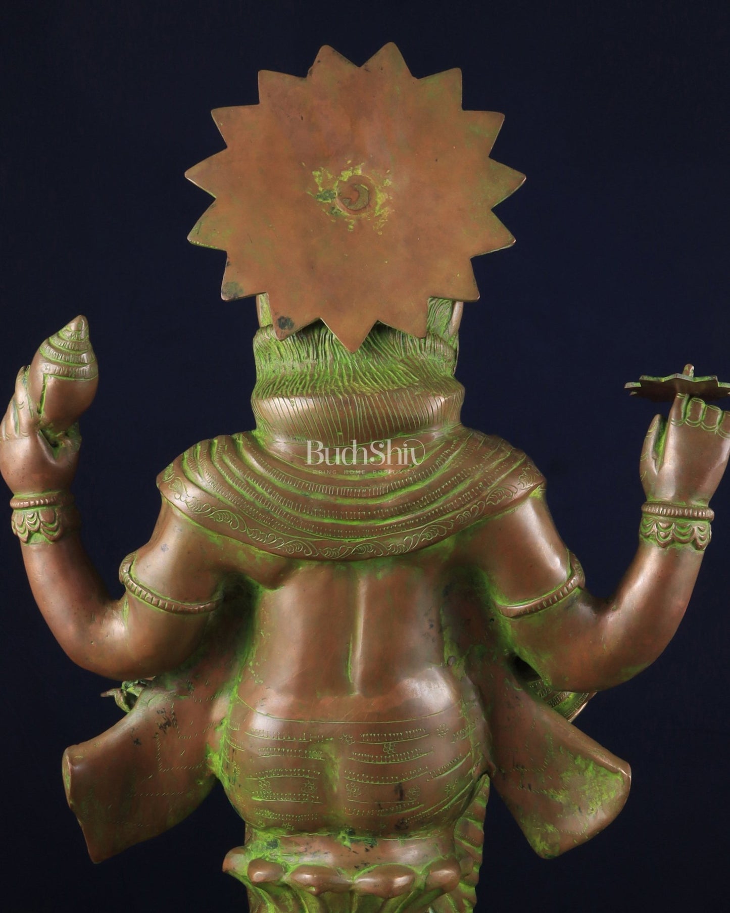 Brass Narasimha Killing Hiranyakashipu Statue – 25.3" x 16" x 13.5" | Bronze - Tone Divine Protector - Budhshiv.com