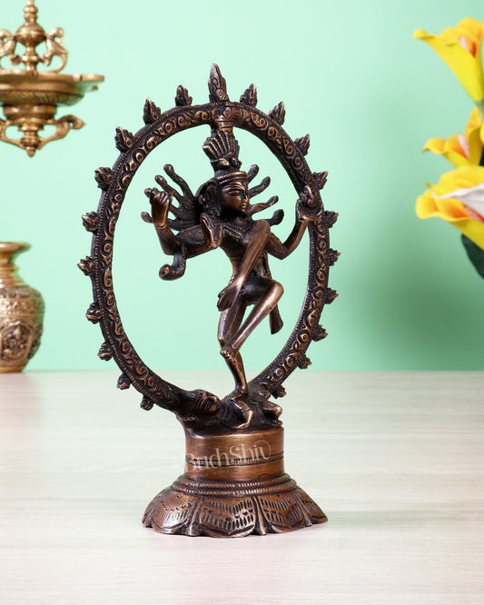 Brass Nataraja Idol - 7.5 Inch antique tone - Budhshiv.com