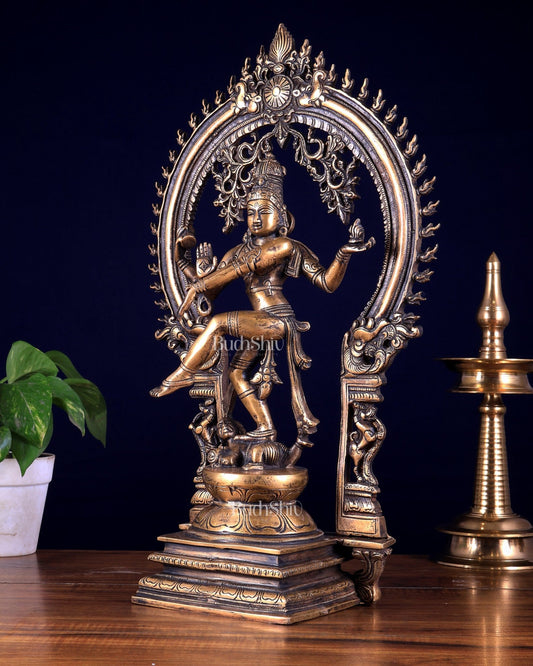 Brass Nataraja statue burnt brass antique tone - 18" Height - Budhshiv.com