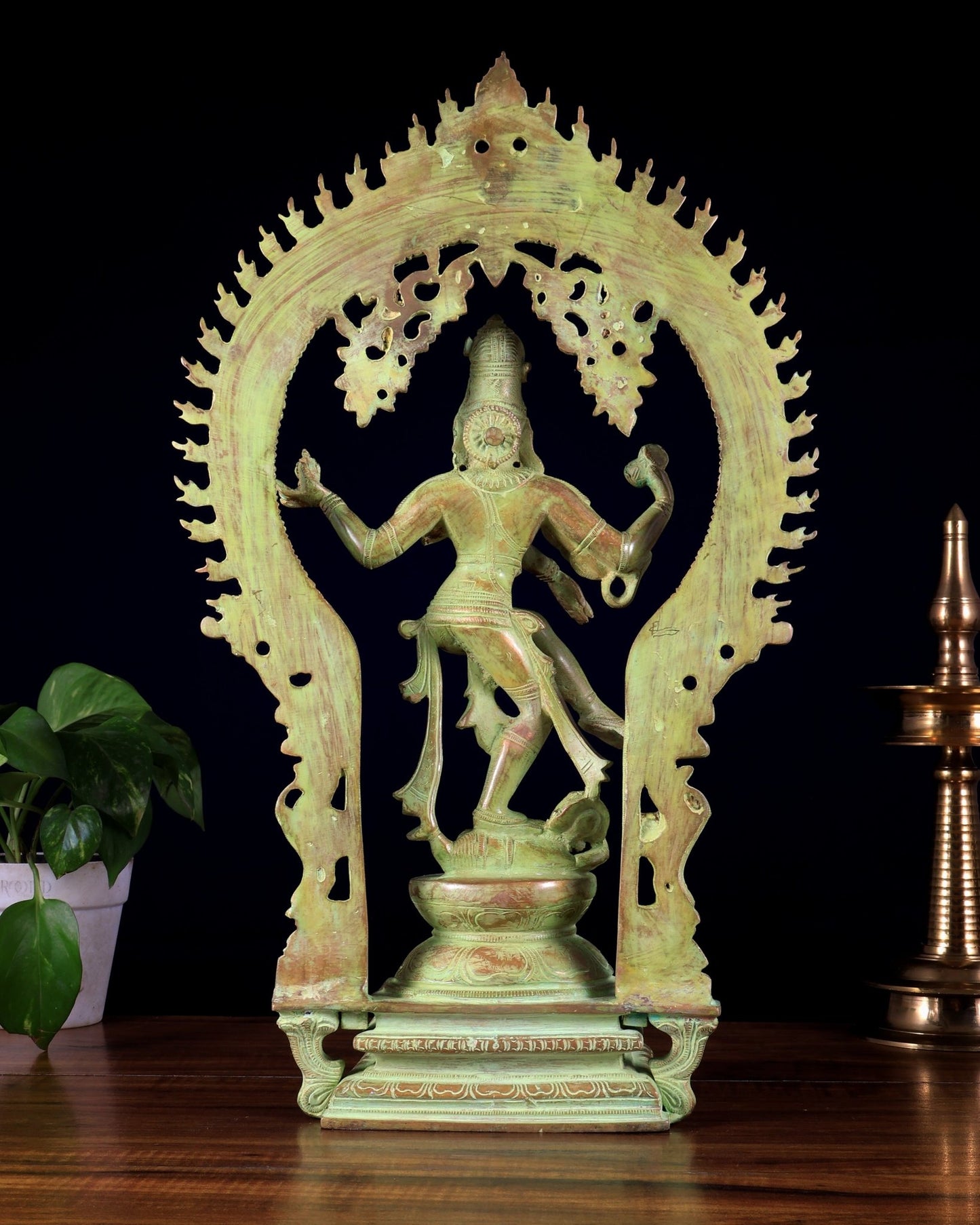 Brass Nataraja statue Green sand patina - 18" Height - Budhshiv.com