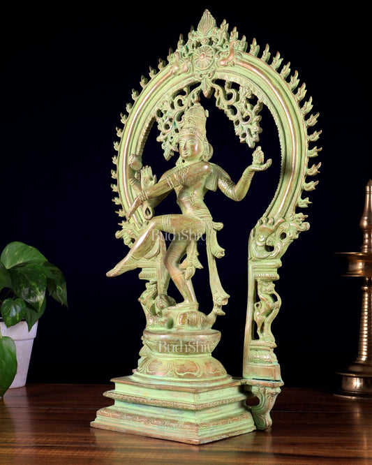 Brass Nataraja statue Green sand patina - 18" Height - Budhshiv.com
