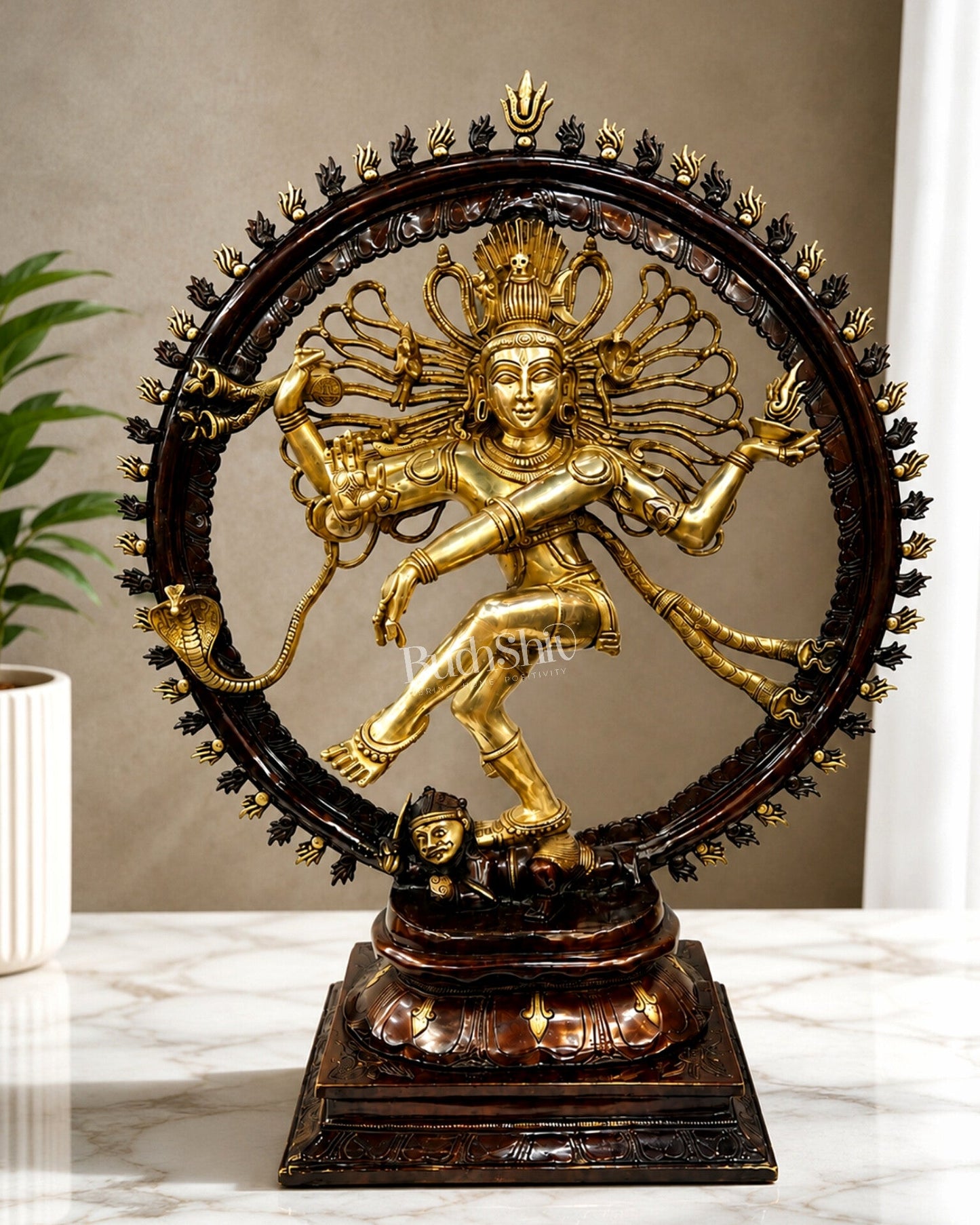 Brass Nataraja Statue – Majestic Large Sculpture in Classical style 38 inch dual tone - Budhshiv.com