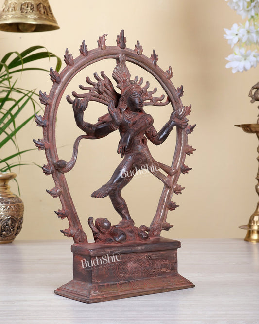 Brass Nataraja Statue – red sand Tone | 12" oval arch - Budhshiv.com