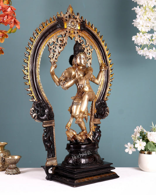 Brass Nataraja Statue with temple arch - 26 Inch three tone - Budhshiv.com