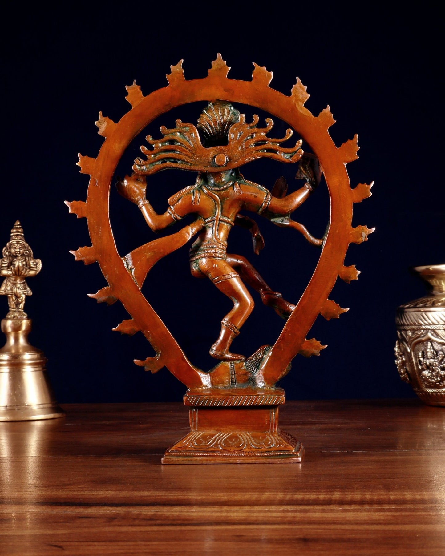 Brass Nataraja with Oval Ring & Lotus on base 9.3" - Budhshiv.com