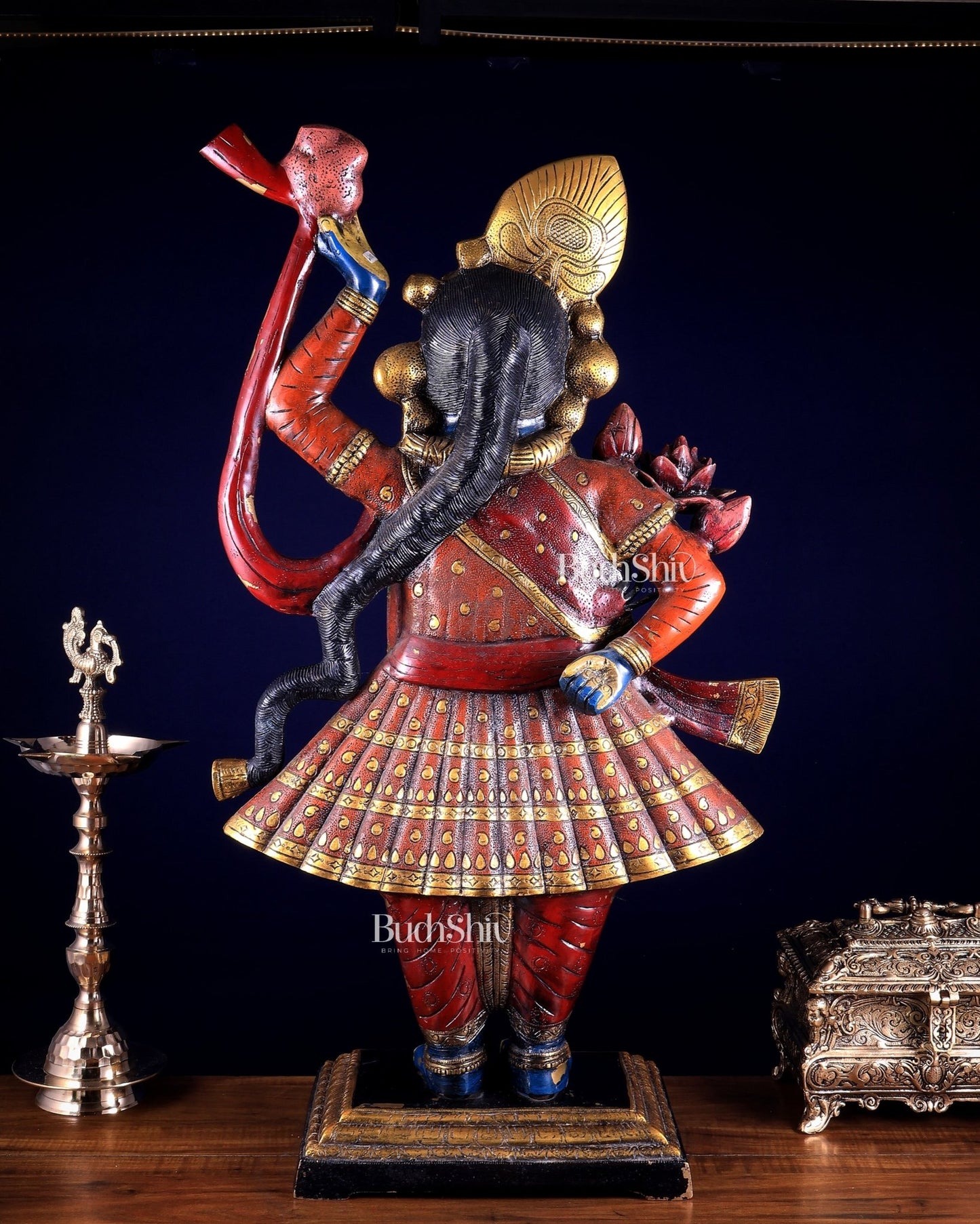 Brass Nathdwara Shrinath Ji Murti Large | 32 " Pichwai hand - painted - Budhshiv.com
