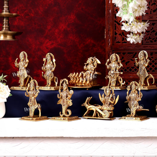 Brass Navagraha Set — Highly Detailed 5.75 inch - Budhshiv.com