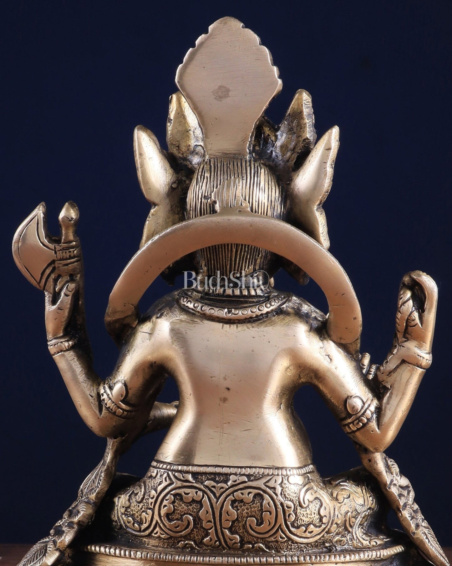 Brass Nepalese Style Ganesha Statue – 8" x 6.5" x 5.5" | Traditional Artistic Idol - Budhshiv.com