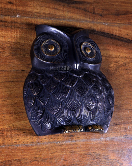 Brass Owl Wall Hanging | 7" black finish - Budhshiv.com