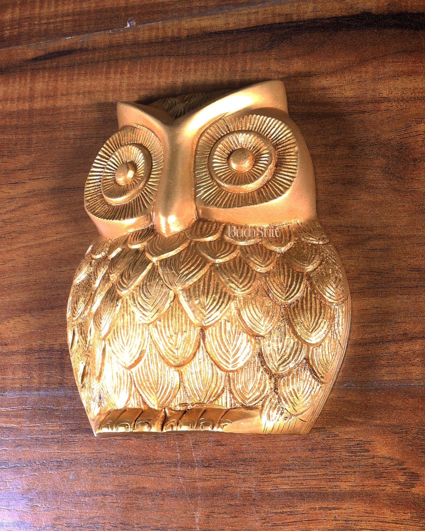 Brass Owl Wall Hanging | 7" golden shine - Budhshiv.com