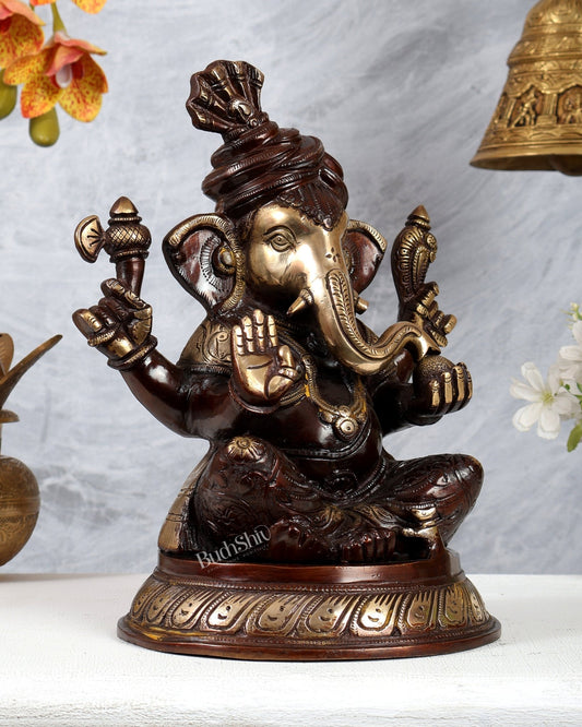 Brass Pagadi Ganesha Statue with dual tone 11.5 Inch - Budhshiv.com
