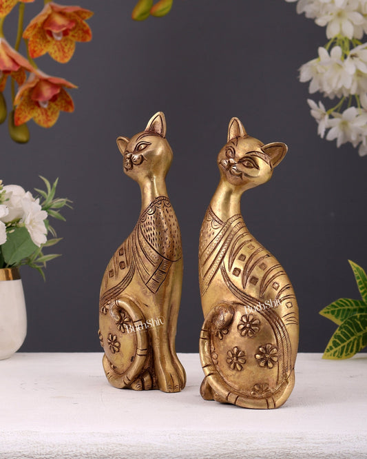 Brass Pair of Cats Showpiece – Decorative Table Accent Set (8 Inches) - Budhshiv.com