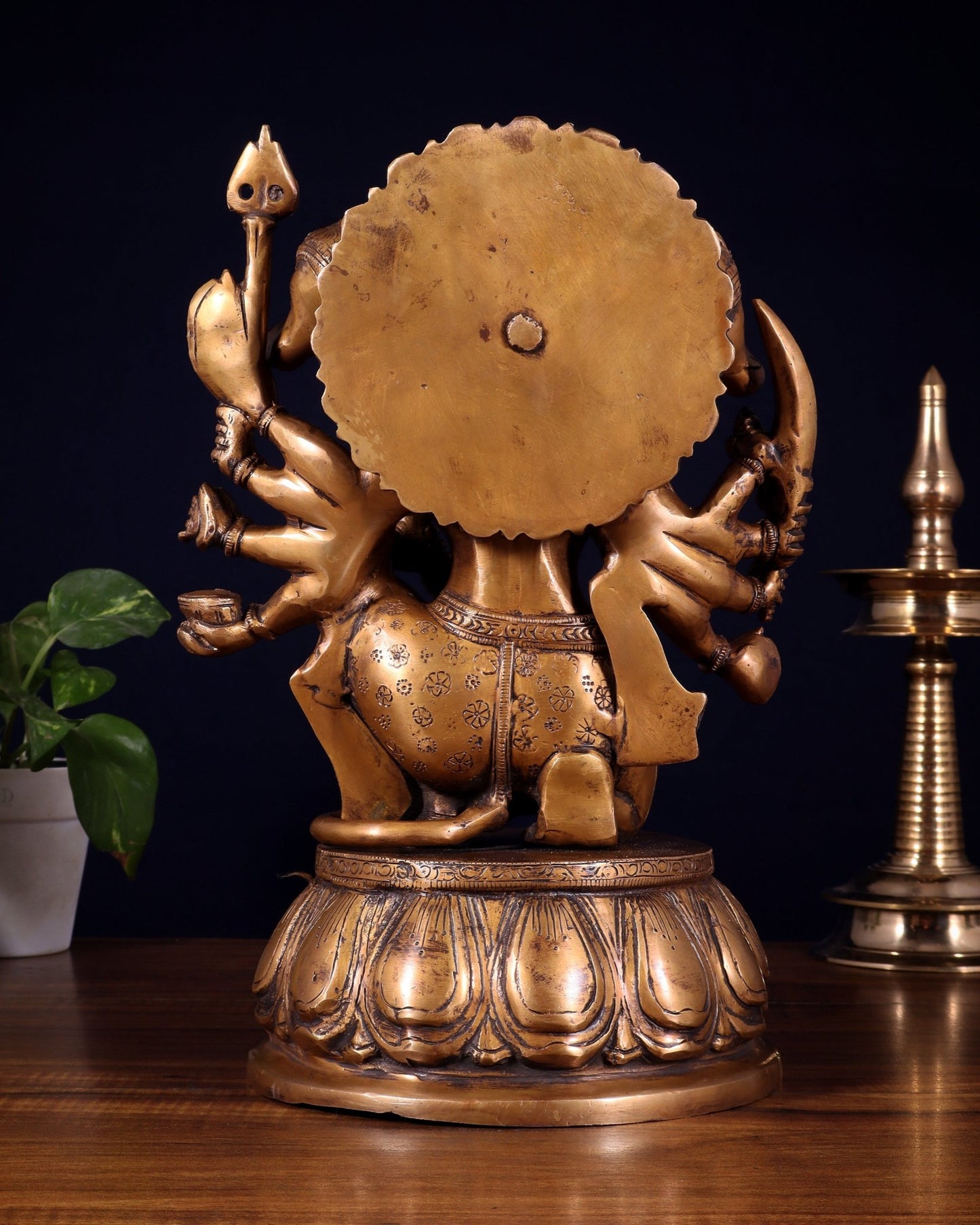 Brass Panchmukhi Hanuman 13" antique tone - Budhshiv.com