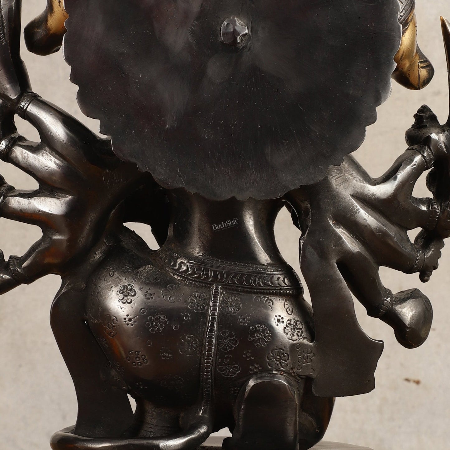 Brass Panchmukhi Hanuman Statue - 11" Height, Black and Gold Finish - Budhshiv.com