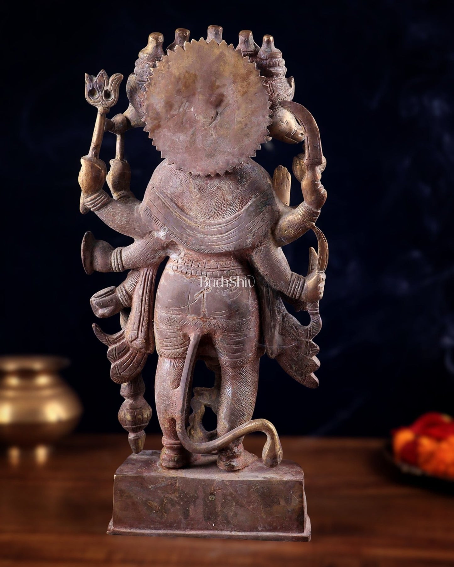 Brass PanchMukhi Hanuman Statue - 17.5 Inches vintage tone - Budhshiv.com