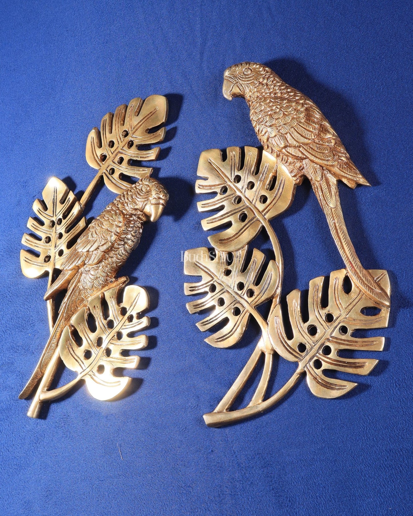 Brass Parrots on a Tropical Tree Wall Hanging 15" - Budhshiv.com