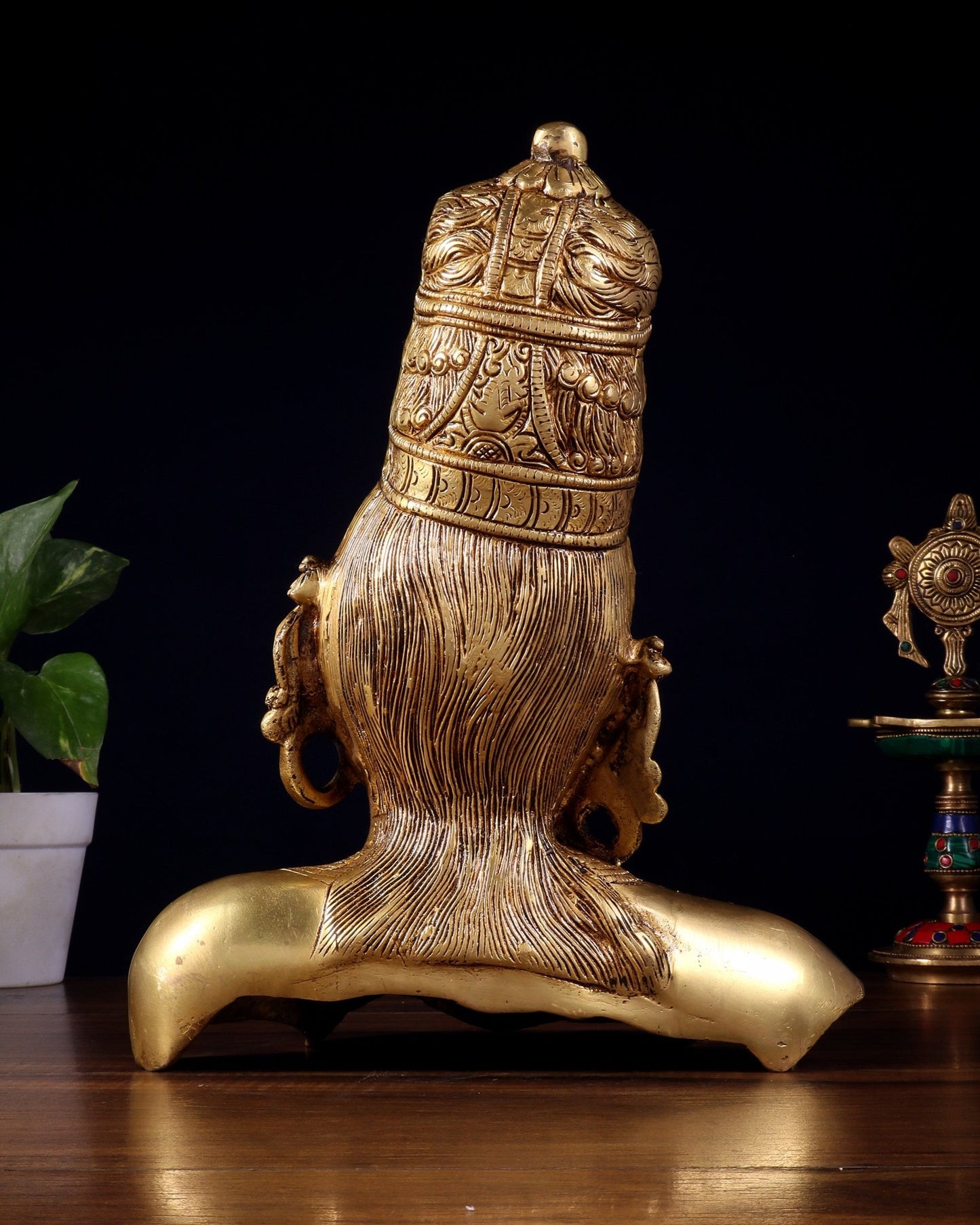 Brass Parvati face Bust table accent 12" Butter gold - Budhshiv.com