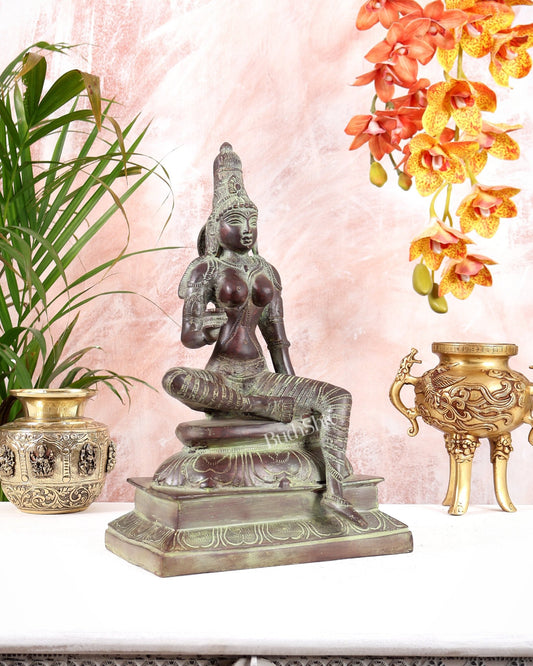 Brass Parvati Seated Idol | Vintage Patina Finish 12 inch - Budhshiv.com