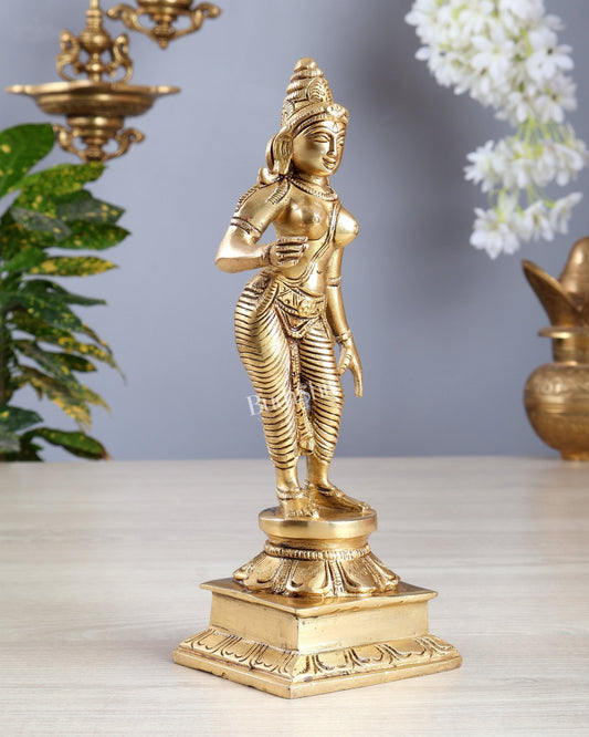 Brass Parvati Standing – Bhoga Shakti Uma Devi Superfine Idol 9 inch - Budhshiv.com
