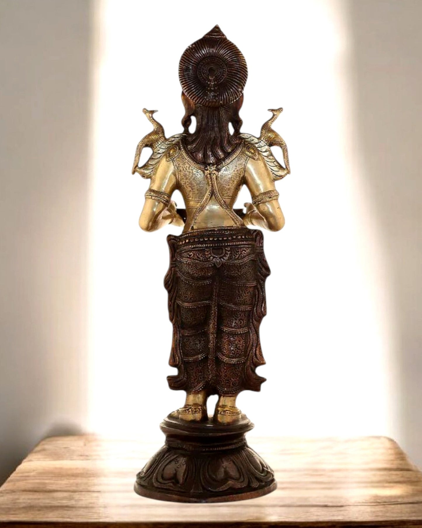 Brass Pavaai Vilakku Deep Lady Statue – 30.5" x 10" x 9.5" | Handcrafted Dual - Tone Elegance - Budhshiv.com