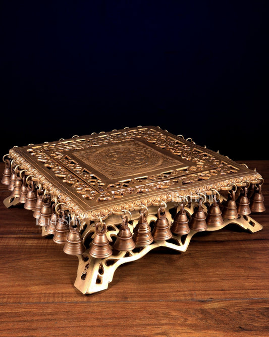 Brass pedestal for God idols or Pooja room chowki with bells . - Budhshiv.com