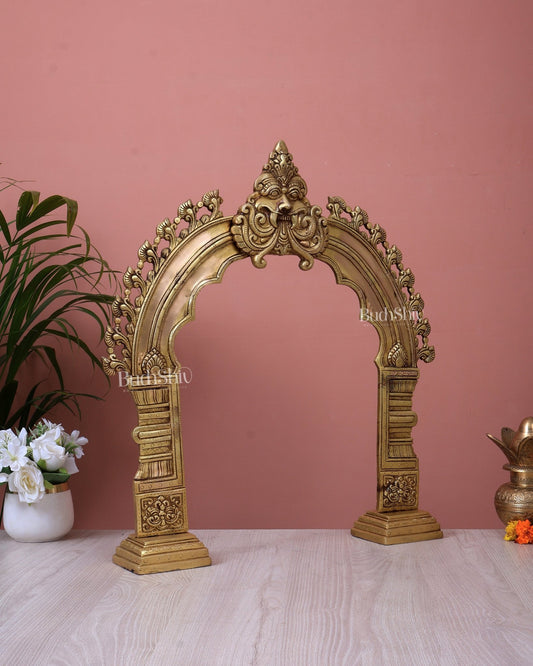 Brass Prabhavali Kirtimukha Arch Frame | Temple Prabhaval Decorative Back Panel (21.5 Inch) - Budhshiv.com